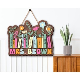 Cresht Groovy Teacher Door Signs, Flowers Teacher Name Plates for Teachers, Back to School Teacher Appreciation Gifts, School Classroom Office Teacher Door Signs with Name, White