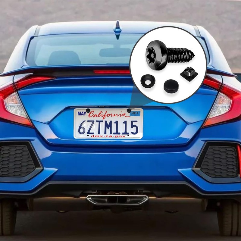 WINUERK 4Sets Black Anti Theft License Plate Screws Kits, Rustproof