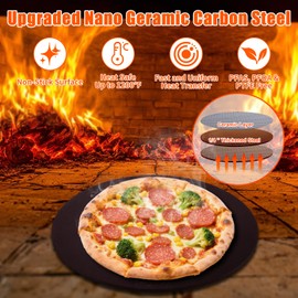 Hisencn 13" Round Pizza Steel for Oven & Grill – Ceramic Baking Steel Pizza Stone Set with Rack, Pizza Peel, Cutter & Dough Scraper, Crack-Resistant & High Heat Conductivity for Crispy Crust