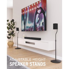 SANUS Speaker Stands Pair for Satellite & Bookshelf Speakers up to 3.5lbs – 10” Height Adjustment – Includes L-Shaped Bracket & Keyhole Adapter for Compatibility – Easy DIY Assembly