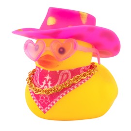 wonuu Car Dashboard Decorations Pink Cowboy Hat Rubber Ducks, Rubber Ducky for Car Ornament Cute Duck with Hat, Glasses, Necklace, Scarf, Pink Gold
