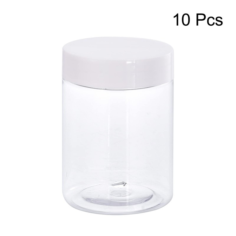sourcing map Round Plastic Jars with White Screw Top Lid,
