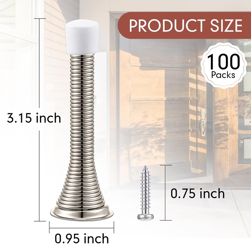 Newwiee 100 Pack Spring Door Stopper Bulk with Rubber Bumper