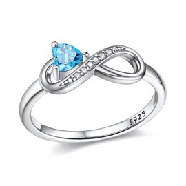 925 Sterling Silver Infinity Heart Birthstone Ring for Women, Christmas Rings, Engagement Ring, Wedding Ring for Mother Women, Sterling Silver, Cubic Zirconia