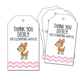25 Thank You Deerly Tags - for Deer Baby Shower, 1st Birthday Party Favors - Pink Doe