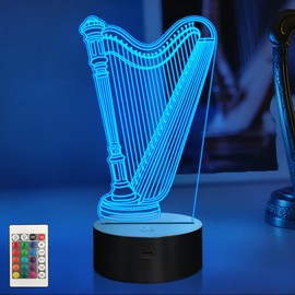 CoolGift Mart Harp Night Light, 3D LED Optical Illusion Lamp with 16 Colors and Remote Controller, Gifts for Harpists Music Lovers