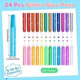 gisgfim 24 Pack Glitter Glue Pens 24 Color Washable Glitter Glue Stick Set 0.35 Oz Rainbow Gel Pens for Arts Crafts DIY Projects Slime Supplies Scrapbooking Cards Decorating Supplies