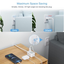 TESSAN Small Flat Plug Power Strip, TESSAN Ultra Thin Extension Cord with 3 USB Wall Charger (1 USB C), 3 Outlets Mini Charging Station, 5 ft Slim Plug for Cruise Travel Office School Dorm Room Essentials