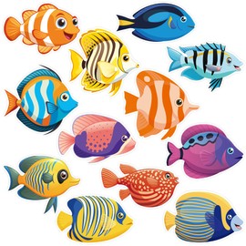 60 PCS Tropical Fish Cutouts Sea Accents Paper Cut Out Summer Fish Double-Sided Printing Cutouts Ocean Colorful Bulletin Board Decoration for School Ocean Sea Animal Theme Birthday Party Decor