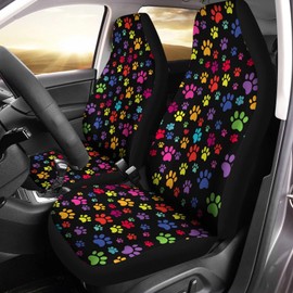 gearider Car Interior Accessories Decoration 2 Pack, Colorful Dog Paw Pattern Thick Washable Front Seat Cover Universal Fit for Car Sedan Van Truck