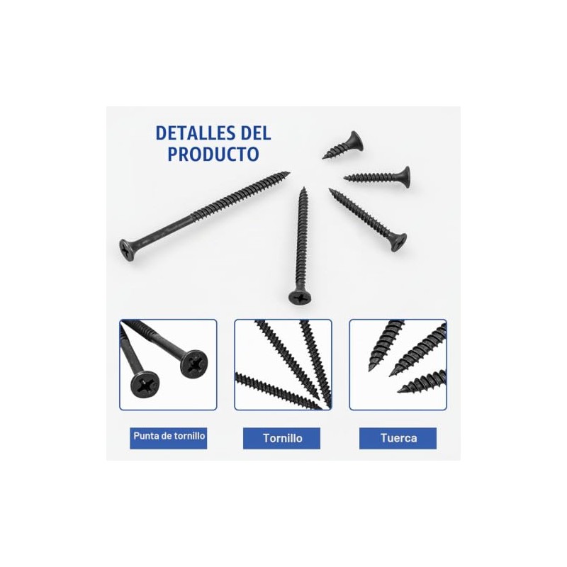 Tornillos para madera, 168 unidades, cabeza plana negra #6
