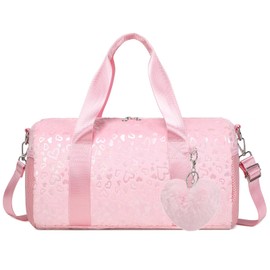 Ballet Bags for Little Girls, Pink Soft Plush with Plush Pendant Ballet Bag Gymnastics Sport Bag Overnight Travel Sleepover Bags with Wet and Dry for Kids Girls
