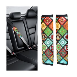 JNNJ 2 Stück Schulterpolster Für Autosicherheitsgurte, Sicherheitsgurtpolster Anti-Tangle Artefakt Auto, Bedruckte Lederversion Atmungsaktiv Bequem Auto-Sicherheitsgurtbezüge, Auto Zubehör(Buntes)
