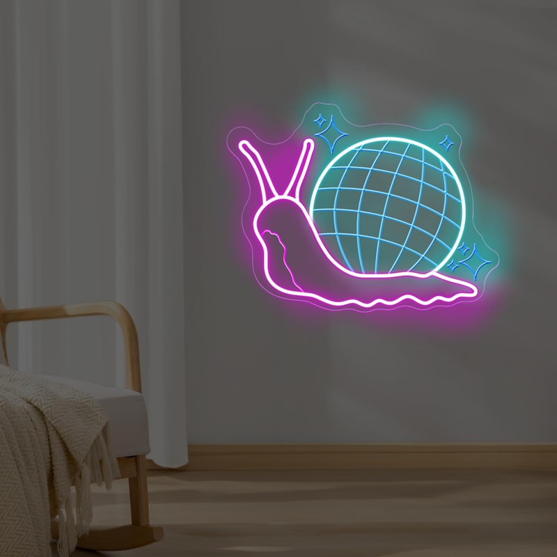 Disco Ball Snail Neon Sign, LED Wall Light for Bedroom