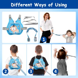 YTACREA Children's Safety Lead, 4-in-1 Children's Leash Backpack, Children's Safety Leash Backpack with Anti-Lost Belt, Wrist Link, Children's Lead Harness, Toddler Backpack 1 2 3 4 5 Years
