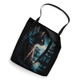 Black Cat Silhouette Moonlight T-Shirt - Moody Cat Art Tote Bag