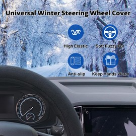 Car Steering Wheel Cover, 37-39 cm, Universal Car Steering Wheel Cover, Winter Steering Wheel Cover, Telescopic Steering Wheel Cover, Soft, Comfortable, Breathable, Anti Slip & Odour-Free Steering