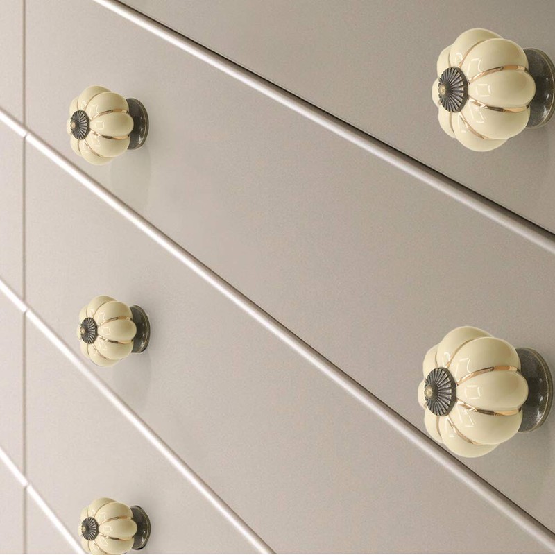 ESreake Yusheng 5 Pack Yellow Vintage Ceramic Pumpkin Cabinet Knobs