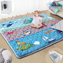 Beavtaens Baby Play Mats for Floor, 71”x59” Upgraded Thickness & Larger Super Soft Playmat for Babies and Toddlers, Foldable Washable, Upgrade Anti-Slip Crawling Mat for Playpen(Vehicles)