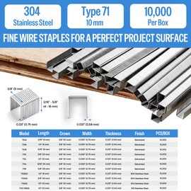 meite 71/10 22 Gauge 304 Stainless Steel Upholstery Staples, 3/8-Inch Crown with 3/8-Inch Leg Length, Heavy Duty Staples for Construction, Furniture, Crafts & DIY Projects (1 Box)