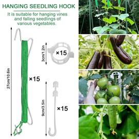 LFBEST Tomato Hooks Set, 15 Pieces Tomato Hooks Metal with 15 Plant Buckles and 10 m Rope, Vegetable Hooks, Tomato Hooks, Tomato Hooks with Cord for Hanging Tomatoes and Cucumbers