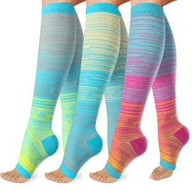 OUIVIAL 3 Pack Copper Compression Socks for Women&Men 20-30mmHg Open Toe Knee High Support Socks for Varicose Vein Running