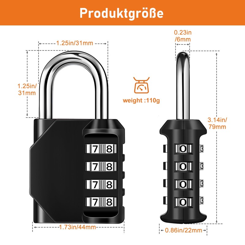NAGE Padlocks with Code 4 Digit, Combination Padlock for Gym