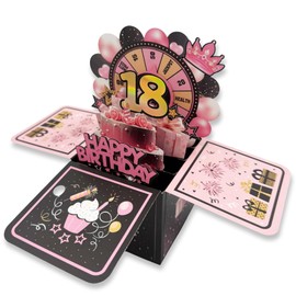 JanYoo 18th Birthday Card, 3D Pop Up Birthday Cards with Envelope, 18th Birthday Pop-Up Greeting Card Birthday Gifts for Daughter, Son, Sister, Friends (Raffle-18)