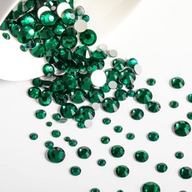Beadsland Emerald Green Rhinestones, Flatback Gems Round Crystal Rhinestones for Crafts Mixed 8 Sizes SS4 ~ SS30 with Picking Tweezers and Pen (Emerald Green) 2500 Pieces