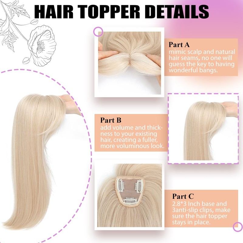 JQM Hair Topper Clip in Bangs, 3D 360° Cover Hair