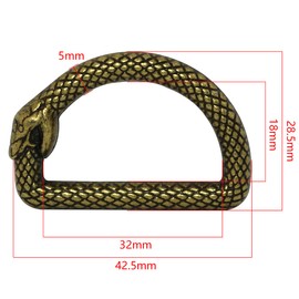 FMHXG D Rings for Bags 5x32x18mm Antique Brass Alloy Non Welded Dee Ring Buckle with Serpentine Pattern, Metal D Rings Loop for Belts Bags Lanyard Leathercraft DIY Craft,D-Ring, Bronze, 5x32x18mm