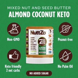 NuttZo Keto Almond Coconut - 7 Nut and Seed Butter, Coconut, Brazil Nuts, Almonds, Pecans and More, Keto Friendly, No Added Sugar or Oil, Non-GMO, Gluten Free, 2g Net Carbs, Crunchy Texture, 12 oz Jar