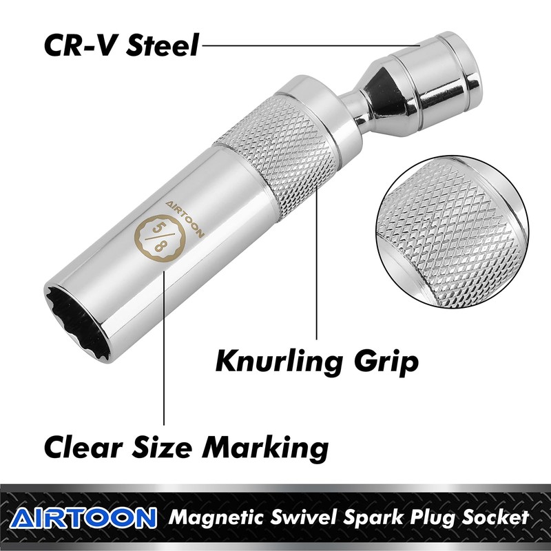 AIRTOON 7-Piece 3/8 Inch Drive Magnetic Swivel Spark Plug Socket