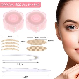 Slip-On Lid Tapes, Pack of 1200 Waterproof Invisible Double Slip-On Tape Eyelid Tape Eye Tapes for Droopy Mono Eyelids with Fork Bars Tweezers Hold Eyelid Lifting without Surgery Skin Colour