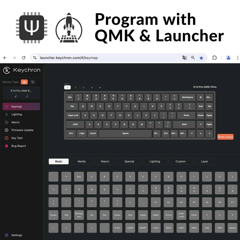 Keychron K14 Pro Wireless Custom Mechanical Keyboard, 70% TKL QMK/VIA