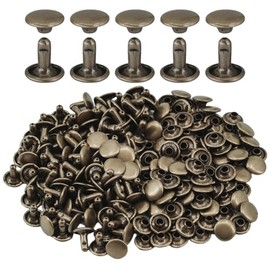 ciciment 100 Set Leather Rivets 9 * 9mm Double Cap Tubular Copper Metal Studs for DIY Leather Craft Clothes Bag Shoes Decoration(Antique Bronze)