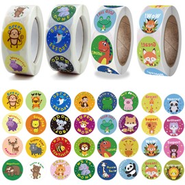 2000Pcs Motivational Stickers for Kids Reward, 4 Rolls Animals Praise Classroom Incentive Decal for Potty Training， Teacher Supplies, Student Behavior Chart Labels（32 Designs， 1 Inch）