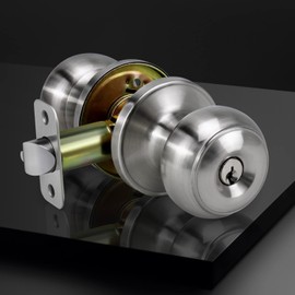 LOQRON Keyed Entry Door Knob for Entrance, Front Doorknob with Lock and Key for Exterior & Interior Right and Left Side Bedroom, Living Room, Satin Nickel,1 Pack