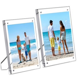 Eyaeyao Acrylic Picture Frames 2 Pack, Magnetic Acrylic Frame, Two Sizes - 4X6 & 5X7, Clear Photo Frame With Stand, Picture Frame, Clear Picture Frame for Home Office Desktop Display Horizontally