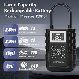 DABAOZHA 150 Psi Mini Elektrische Luftpumpe mit 6000mAh Akku Wiederaufladbarer Autoreifen Pumpe Tragbarer Elektrischer Kompressor Fahrradpumpe für Auto Fahrrad Motorrad BäLle