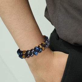 Beads Natural Stone Healing Stones Gemstone Bracelet for Men Bead Bracelet Chakra Bracelets Tiger's Eye Agate Lava Stone Jewellery for Women Friendship Bracelet, Stone