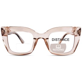 OPTOFENDY Bifocal Reading Glasses for Women, Clear Top Cat Eye Blue Light Blocking Computer Readers with Spring Hinge