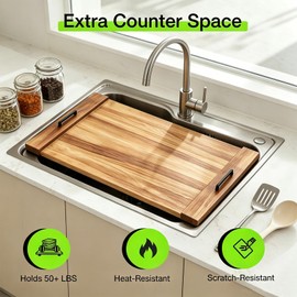 Noodle Board Stove Cover with Handles, 30 X 22 X 2.1" Wooden Stove Top Cover, Multifunctional Stove Cover for Electric&Gas Stove Top