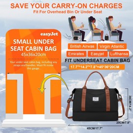 HPLQQ for Easyjet Airlines Underseat Cabin Bag 45X36X20 Weekend Overnight Carry on Holdall for Women Travel Duffel Sport Gym Tote Mum Hospital Bags with Wet Pocket,M4-Black-Brown