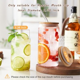 8 Pack Bamboo Lids For Glass Cups,Cymuber Reusable Wooden Lids for Glass Cups,Fit for 2.36 inch/60mm Internal Diameter Airtight Regular Mouth with Canning Lids for Drinking jars, Beer Glasses,Soda Can