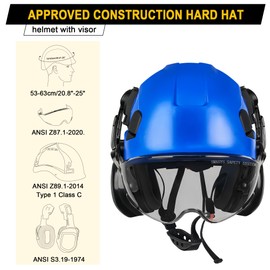 SMASYS Safety Hard Hat ABS Helmet Adjustable with Visor 6-Point Suspension Perfect for Construction and Climbing (Orange,Clear Visor)