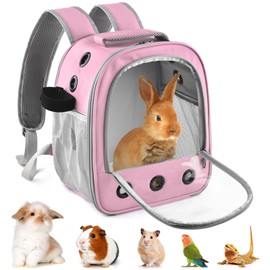 DBNESS Guinea Pig Carrier Backpack, Portable Rabbit Travel Carring Bag for Pet Bunny Chinchilla Bearded Dragon Hamster Parrot Outgoing Pouch Case with Water Bottle Holder & Detachable Pad (Pink)
