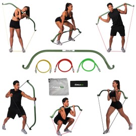 Gorilla Bow Lite Exercise Bow with Resistance Bands Workout Equipment for Legs, Arms, Waist, Shoulders and Back, Portable Home Exercise Equipment for Men and Women (Lite Bow, Green, Base Bundle)