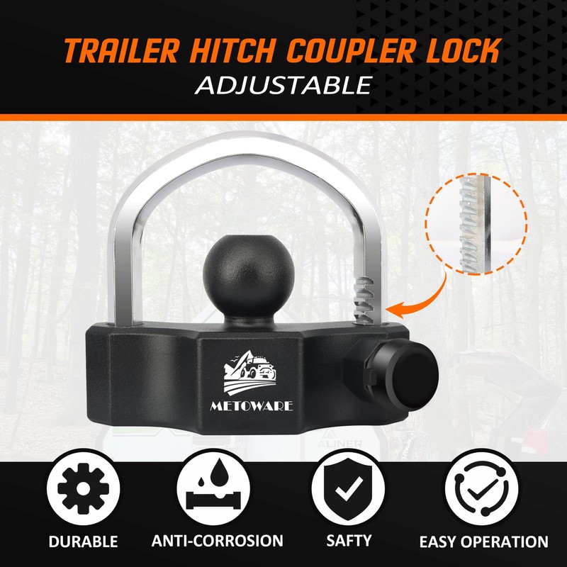 METOWARE Universal Trailer Coupler Lock, Adjustable Heavy-Duty Trailer Htich Locks