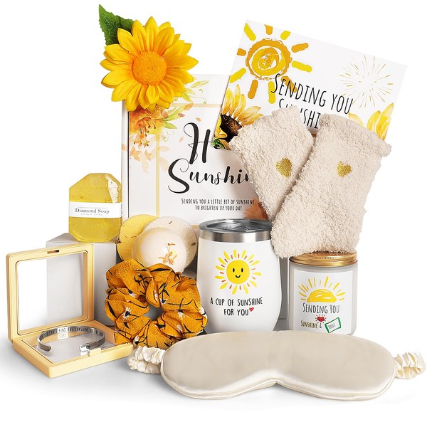 Birthday Gifts for Women, Sunflower Gifts Sending Sunshine Christmas Gifts, Get Well Soon Gifts Basket Care Package Unique Relaxation Gifts Box for Thinking of You Her Sister Best Friend